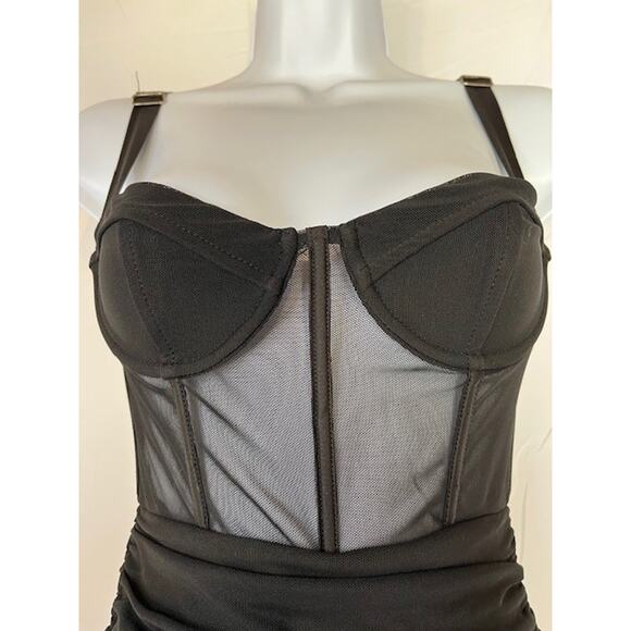 NEW White Fox Corset Dress Size XS Mesh Ruched Mini Black,Party, Club NWT - Picture 2 of 8